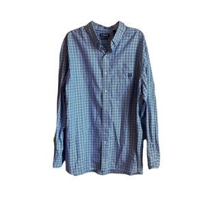 Chaps Easy Care Twill Mens Button Down Blue and Black Plaid
